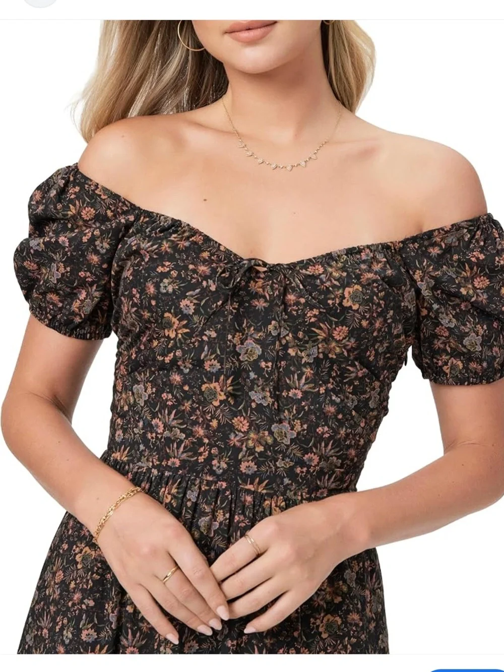 PAIGE Black Floral Puff-Sleeve Midi Dress - Picture 3 of 8